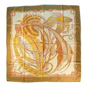 Salvatore Ferragamo Silk Scarf Tropical Fish Ocean Nautical Print Italy